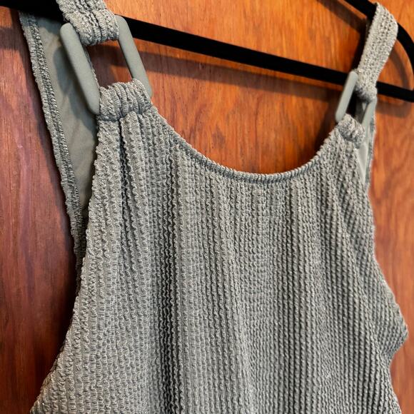 NWT Aerie Shimmery Crinkle Birthday Scoop Cheekiest One Piece‎ Swimsuit Green M - Picture 2 of 8